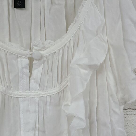 Express Frilly Solid White XS Ruffle Sleeve Peplum Top Ruffle Front Keyhole - Picture 4 of 8